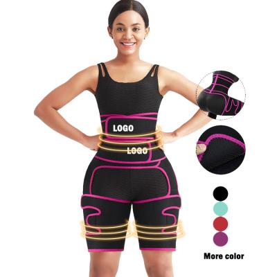 China Breathable Custom Logo 2 In1 Women's Hot Sauna Sweat Belt Neoprene Waist Trainer Double Waist And Thigh Trimmer for sale