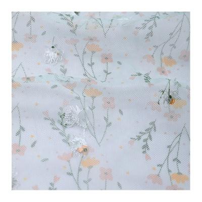 China Breathable fashion floret embroidery printing nylon mesh fabric for comfortable dress wedding decoration for sale