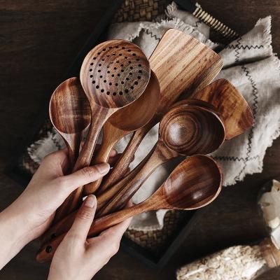 China Minimalist Wooden Spoon Turner Wood Cooking Tools Teakwood Kitchenware Spatula Cookware Sets for sale