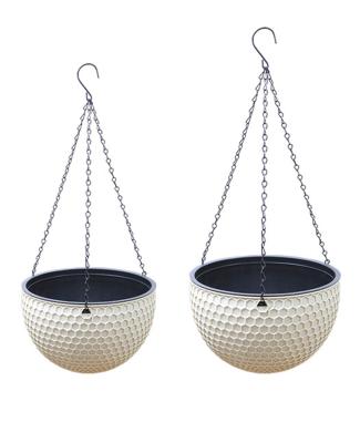 China 3-Pack Assorted Sizes Modern PP Hanging Baskets Planters Indoor Outdoor Flower Pots With Drip Tray And Hanging Chain for sale