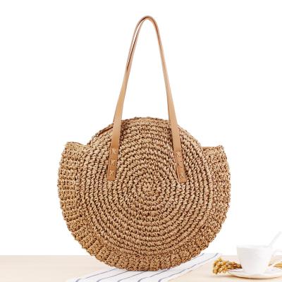 China Large Bohemian Round Summer Straw Bag, Large Weave Handbags Beach Shoulder Bags, Solid Color Handwoven Paper Straw Bag for Women for sale