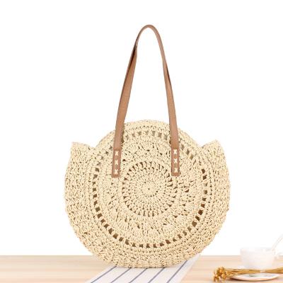 China Wholesale Natural Bohemian Tote Straw Bag Summer Round Beach Bali Paper Handwoven Cavity Straw Bag Extra Large for sale