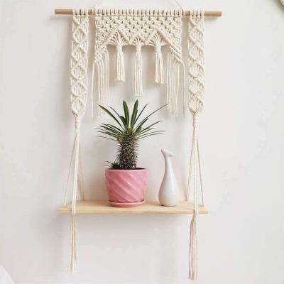 China Home Decor Modern Handwoven Macrame Wall Hanging Decorative Shelf, Bohemian Chic Wall Art Boho Home Decor for sale