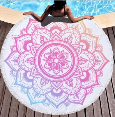 China Newest Disposable Watercolor Mandala Round Beach Towels With Tassel Around Mat Covering 59inch Yoga for sale