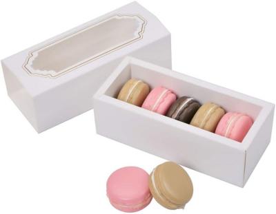 China Disposable Custom White Cheap Square Favor Paper Boxes Eco Food Macaron Box With Window for sale