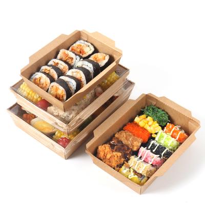 China Disposable Vegetable Salad Food Wrapping Paper Box With Window Sushi Sandwich Fried Chicken Takeaway Box for sale