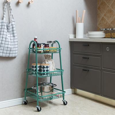 China Modern Sustainable 3 Layer Metal Wire Bathroom Storage Shelf With Wheels Kitchen Cavity Rack Shelf for sale