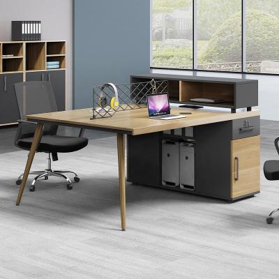 China Modern Modern Wooden Panel Office 2 Person Computer Workstation Workstation Desk With Bookcase Partition Table For Staff for sale