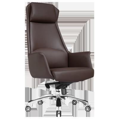 China Executive Chair Brown(Height)Adjustable Premium Manager Office Boss PU Headrest Armrest Swivel Leather Office Chair for sale