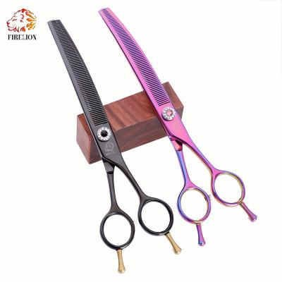 China FIRELION 7.25 Inch Pet Dog Grooming Shears High Quality 440C Steel Curved Thinning Scissors for sale