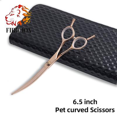 China Cats; VG10 Dogs Stainless Steel 6.5 Inch Curved Blade Design Mounted Gold Professional Pet Grooming Scissors for sale