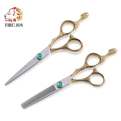 China Beauty Gold Hair Scissors Set Gold 6.0 Inch Hair Cutting Scissors And Hair Thinning Scissors en venta