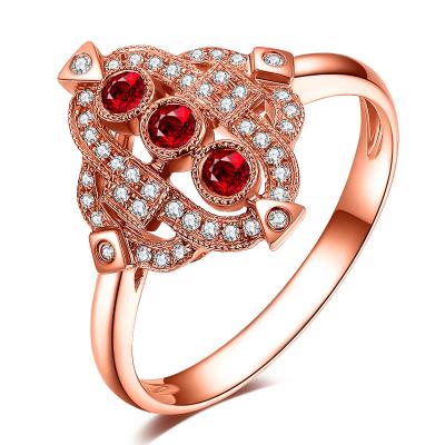 Chine Bijoux de luxe d'or de pierre gemme pour la bague de fiançailles rouge en pierre de diamant des femmes trois à vendre