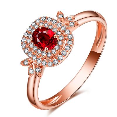 China 14k Rose Gold Ruby Diamond Ring , Precious Stone Ring With Micro Pave Diamonds for sale