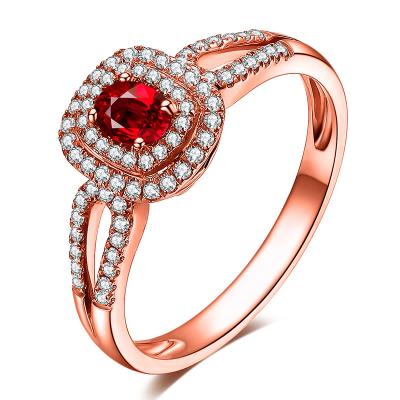 China Roylty Style Luxury Red Ruby Diamond Cluster Engagement Rings In Solid Gold for sale