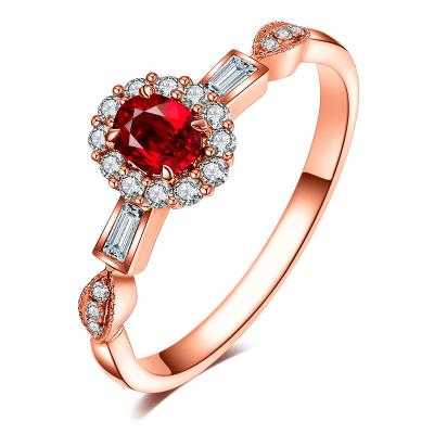 China Affordable Ruby And Rose Gold Engagement Ring With Diamonds Surrounded for sale