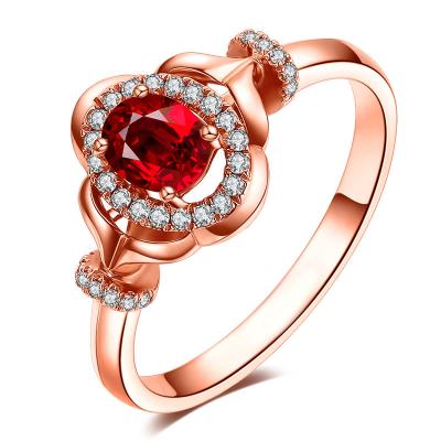 China 18k Ruby And Rose Gold Engagement Ring , Ladies Bridal Halo Style Big Ruby Rings  for sale