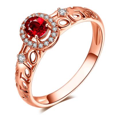 Chine Anneau de mariage naturel de pierre gemme avec le rubis et diamants en or de Rose à vendre