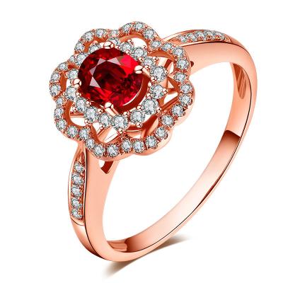 China Diamond Jewelry Pricious Stone Natural Ruby Solid 18K Rose Gold Engagement Ring for sale