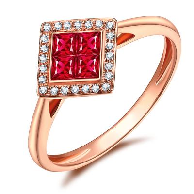 Chine Anneaux faits sur commande de pierre gemme de dames de bague à diamant rouge de coupe de place en vrai or à vendre