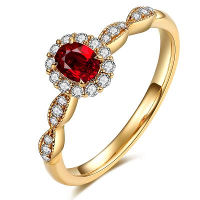 Chine Anneau rouge rouge ovale avec de l'or jaune de diamants pour le cadeau d'anniversaire de femmes à vendre