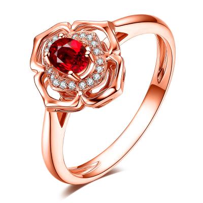 China Rose Gold Fine Gemstone Jewelry Ruby And Diamond Engagement Ring  for sale