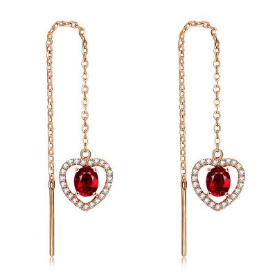 Chine Boucles d'oreille rouges rouges de coeur d'or de Rose de filles avec la pierre gemme et le diamant de solitaire à vendre