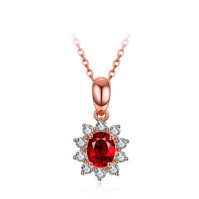 Chine Pendant de vrai de l'or 18k d'amende juif de pierre gemme et collier rouges d'or de Rose à vendre