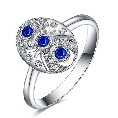 Chine Vraie bague à diamant bleue de saphir avec le style en pierre de cru de l'or trois blanc à vendre