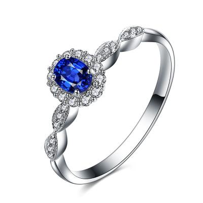 China Ovales echtes Saphir-Diamant-Ring-Weißgold für Verpflichtung/Hochzeit zu verkaufen