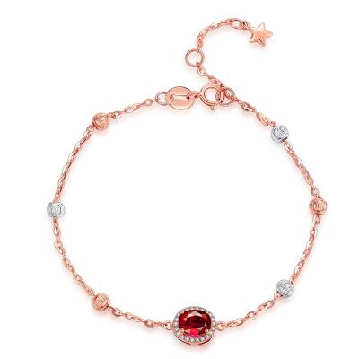 Chine Or rouge naturel du bracelet 18k Rose de pierre porte-bonheur et de diamant 7 pouces à vendre