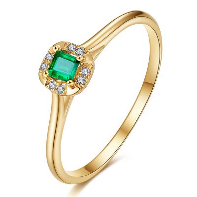 China Square Cut Emerald Diamond Ring Yellow Gold Natural Emerald And Diamond for sale