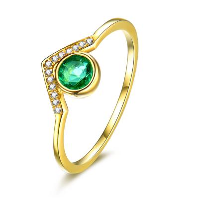 Cina Anello verde smeraldo solido di promessa dell'oro giallo 18kt genuino con i diamanti intorno in vendita