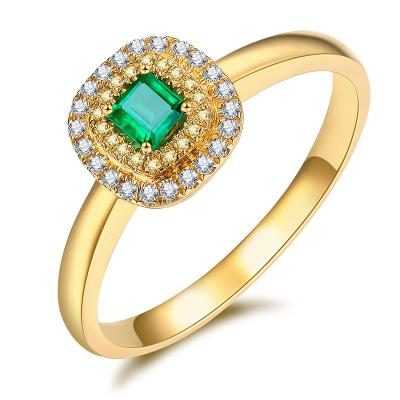 Cina Anelli di diamante reali dell'oro giallo, anello verde smeraldo circondato dai diamanti in vendita