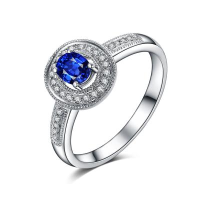 China Oval Blue 18k Gold Sapphire Diamond Ring With Pave Natural Diamonds for sale