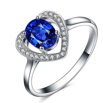 Chine La pierre gemme bleue de l'or 18k sonne l'anneau de saphir avec le diamant de coeur de halo à vendre