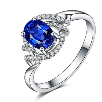 China Large Blue Sapphire Engagement / Wedding Ring With Oval Cut Blue Sapphire White Gold for sale