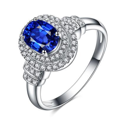 Cina Anello di diamante blu dello zaffiro dell'oro bianco, anelli di fidanzamento di diamante di lusso in vendita