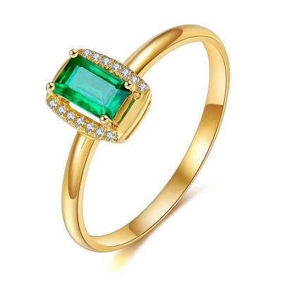 China Rectangle Yellow Gold Emerald Ring , Handmade Gemstone Jewelry For Wedding Bridal for sale