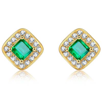 China Fashion Square Emerald Earrings Green Fashion Jewelry Surrounded Diamonds for sale