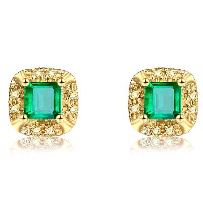 China Emerald Cut Natural Emerald Earrings Yellow Gold With Rectangle Shape for sale