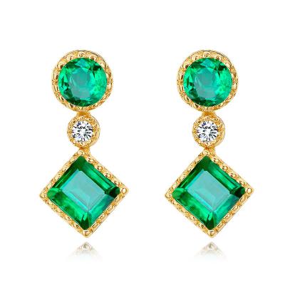 China Gold Real Gemstone Jewelry , Green Fashion Emerald Drop Earrings With Diamond for sale