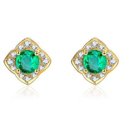 China 18k Gold Emerald Green Fashion Earrings Jewelry With Cluster Diamonds for sale