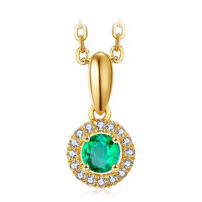 China Emerald Pendant Necklace Yellow Gold , Emerald Wedding Necklace Round for sale