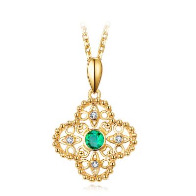 China Genuine Emerald Green And Gold Necklace With Emeral Flower Pendant for sale