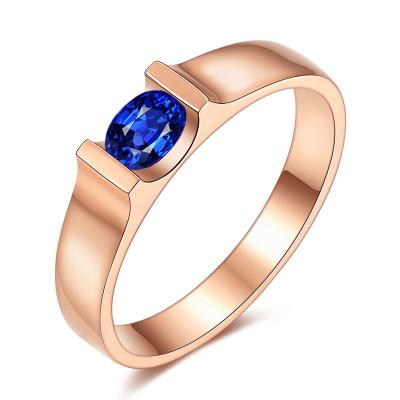 China Simple 18k Gold Sapphire Diamond Ring With Rose Gold / Natural Solitaire Sapphire Gemstone for sale