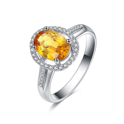 Chine Grand anneau jaune de saphir, anneau de solitaire de saphir en or blanc à vendre