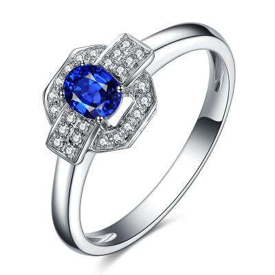 China Fashion Blue Gemstone Rings ,  Oval Sapphire And Diamond Engagement Rings for sale