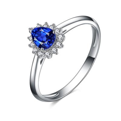 China Pear Shaped 18k Gold Sapphire Diamond Ring Blue Gemstone Halo Ring For Ladies for sale