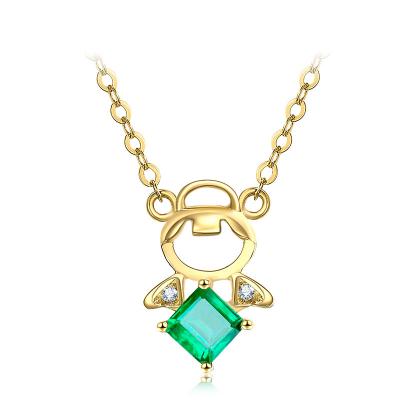 China Beautiful Real Gemstone Jewelry , Dainty Emerald And Diamond Pendant Necklace  for sale